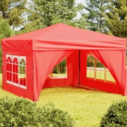 Hopfällbart partytält med sidoväggar röd 3x3 m