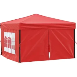 Hopfällbart partytält med sidoväggar röd 3x3 m