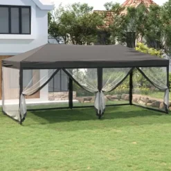 Hopfällbart partytält med sidoväggar antracit 3x6 m