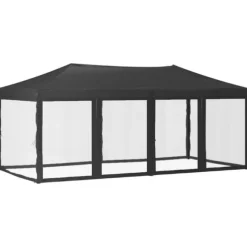 Hopfällbart partytält med sidoväggar antracit 3x6 m