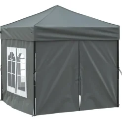 Hopfällbart partytält med sidoväggar - Utomhuspaviljong | Färg: Antracit | Storlek: 2x2 m