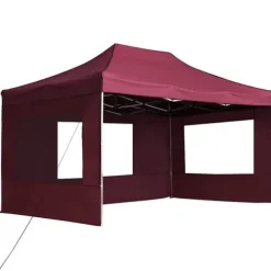 Hopfällbart partytält med väggar aluminium 4,5x3 m vinröd