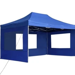 Hopfällbart partytält med väggar aluminium 4,5x3 m blå