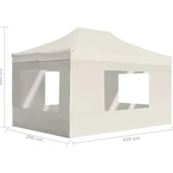 Hopfällbart partytält med väggar - Elegant solskydd för utomhusevent | Färg: Gräddvit | Storlek: 4,5x3 m