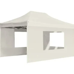 Hopfällbart partytält med väggar - Elegant solskydd för utomhusevent | Färg: Gräddvit | Storlek: 4,5x3 m