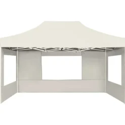 Hopfällbart partytält med väggar - Elegant solskydd för utomhusevent | Färg: Gräddvit | Storlek: 4,5x3 m