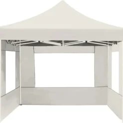 Hopfällbart partytält med väggar - Elegant solskydd för utomhusevent | Färg: Gräddvit | Storlek: 4,5x3 m