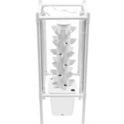 Hydroponisk Odlingskit - Vertikalt Odlingstorn - EU-kontakt - Med 6 Lager - Med 30 Odlingshål - LED Växtlampa, 4 Lampor - Med 10 L Vattentank - Vit