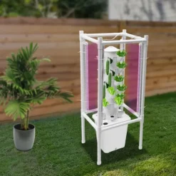 Hydroponisk tornträdgård - Inomhus odlingssystem - 6 nivåer - 30 planthål - 4 LED växtlampor - Självvattnande - Smart - Vit