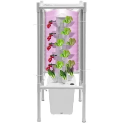 Hydroponisk tornträdgård - Inomhus odlingssystem - 6 nivåer - 30 planthål - 4 LED växtlampor - Självvattnande - Smart - Vit