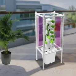 Hydroponisk tornträdgård - Inomhus odlingssystem - 6 nivåer - 30 planthål - 4 LED växtlampor - Självvattnande - Smart - Vit