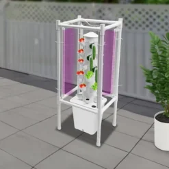 Hydroponisk tornträdgård - Inomhus odlingssystem - 6 nivåer - 30 planthål - 4 LED växtlampor - Självvattnande - Smart - Vit
