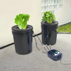 Hydroponiskt DWC odlingssystem - Komplett kit - 2×18,9 L hinkar - Luftpump 4×4 L/min - 220V 50Hz EU-plugg - PP-plast - Svart
