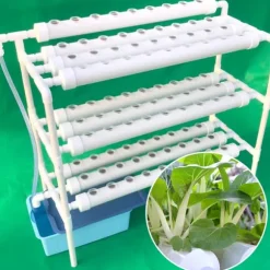 Hydroponiskt odlingskit - Rörsystem för växter - 90 odlingsplatser - 3 lager - PVC-U - Rör Ø 6,3 cm - Hål Ø 3,2 cm - Ljusgrå