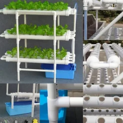 Hydroponiskt odlingskit - Rörsystem för växter - 90 odlingsplatser - 3 lager - PVC-U - Rör Ø 6,3 cm - Hål Ø 3,2 cm - Ljusgrå