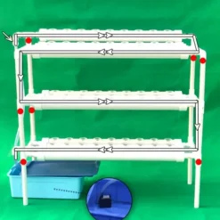 Hydroponiskt odlingskit - 3-nivåsystem, 90 planteringsplatser - Jordlös odling - Vattenbesparande - Odlingskrukor med ställ - Vit