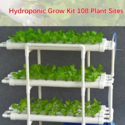 Hydroponiskt odlingskit - 3-lagers odlingssystem - 108 hål - PVC-U - Rör Ø 6,3 cm - Hål Ø 3,2 cm - Slang 1,2 m - Vit