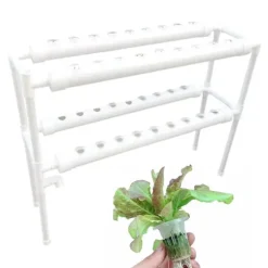 Hydroponiskt odlingskit - System med 36 hål - Två lager - Håldiameter 32 mm - Pump 220V/50Hz - För balkong - Vattentank ingår ej - Ljusgrå