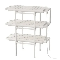 Hydroponiskt odlingskit - NFT-system 3-lagers - 108 hål - Jordlös odling - Plast, odlingskrukor, komplett set - Vit