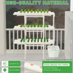 Hydroponiskt odlingskit - NFT-system 3-lagers - 108 hål - Jordlös odling - Plast, odlingskrukor, komplett set - Vit