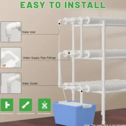 Hydroponiskt odlingskit - NFT-system 3-lagers - 108 hål - Jordlös odling - Plast, odlingskrukor, komplett set - Vit