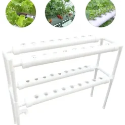 Hydroponiskt Odlingskit - Hydroponiskt Odlingssystem - 2 Nivåer - 72 Växtplatser - Bevattningssystem - Vit