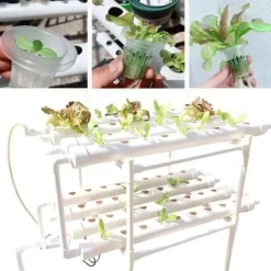 Hydroponiskt Odlingskit - Hydroponiskt Odlingssystem - 2 Nivåer - 72 Växtplatser - Bevattningssystem - Vit