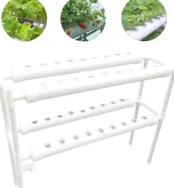 Hydroponiskt Odlingskit - Hydroponiskt Odlingssystem - 2 Nivåer - 72 Växtplatser - Bevattningssystem - Vit