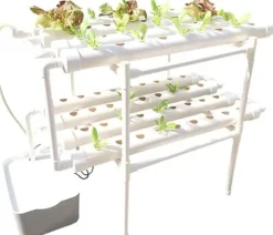 Hydroponiskt Odlingskit - Hydroponiskt System - PVC, 2 Nivåer, 72 Hål, För Sticklingar & Fröer, Inomhusodling - Vit