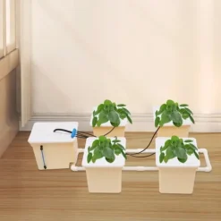 Hydroponiskt Odlingskit - 4-Hinkars System - Pump 300 l/h - 11 l Hinkar - Komplett Set - För Inomhus/Utomhus