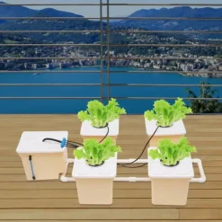 Hydroponiskt Odlingskit - 4-Hinkars System - Pump 300 l/h - 11 l Hinkar - Komplett Set - För Inomhus/Utomhus