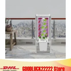 Hydroponiskt odlingskit - Plantskolekrukor - Vattenpump & slangadapter - Vattennivåmätare - Livsmedelsklassad PP - Platssparande design - Vit