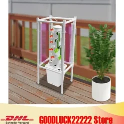 Hydroponiskt odlingskit - Plantskolekrukor - Vattenpump & slangadapter - Vattennivåmätare - Livsmedelsklassad PP - Platssparande design - Vit