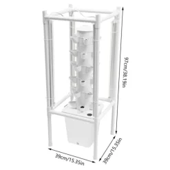 Hydroponiskt odlingskit - Vertikalt odlingstorn - 6 lager - 30 planteringshål - 10 l vattentank - För grönsaker & örter - Vit