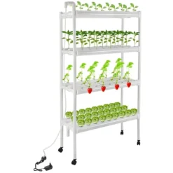 Hydroponiskt odlingssystem - Planteringskit - 4 lager, 108 platser - Med timer och vattenpump - PVC - För sallad, raps och betor