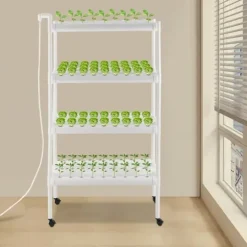 Hydroponiskt odlingssystem - Planteringskit - 4 lager, 108 platser - Med timer och vattenpump - PVC - För sallad, raps och betor