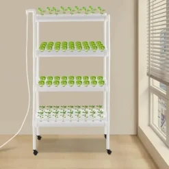 Hydroponiskt odlingssystem - Planteringskit - 4 lager, 108 platser - Med timer och vattenpump - PVC - För sallad, raps och betor