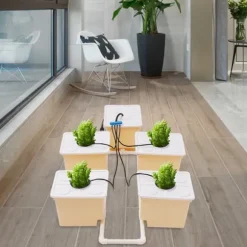 Hydroponiskt odlingssystem - 4-hinks droppbevattningskit inomhus - Varje hink 11 L - Pump 220–240 V/50 Hz - 4 W - 300 L/h - PP-plast