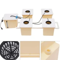 Hydroponiskt odlingssystem - 4-hinks droppbevattningskit inomhus - Varje hink 11 L - Pump 220–240 V/50 Hz - 4 W - 300 L/h - PP-plast