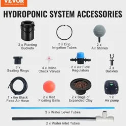 Hydroponiskt odlingssystem, Deep Water Culture 30x30x38 cm, svart, 2 hinkar