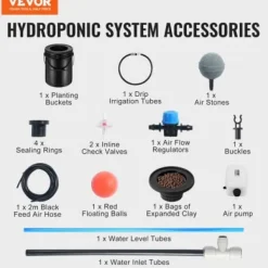 Hydroponiskt odlingssystem, 5-gallons djupvattenkultur, 30x30x38 cm, svart, PP-material