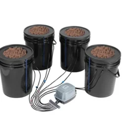 Hydroponiskt odlingssystem, Deep Water Culture 4 hinkar 30x30x38 cm, svart, PP-material