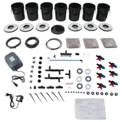 Hydroponiskt odlingssystem - DWC 7-hinkars kit - 20 l per hink - Luftpump EU-kontakt - Max lyfthöjd 1,2 m - PP - Svart