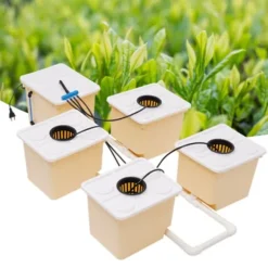 Hydroponiskt odlingssystem, 4 planteringskärl, effektiv DWC-system, högkapacitets vattenpump
