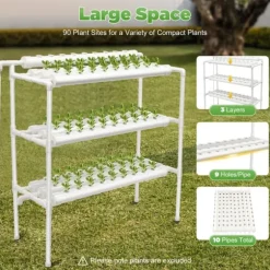 Hydroponiskt odlingssystem, 3-vånings PVC-rörsystem, 90 odlingsplatser