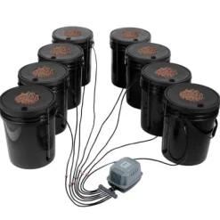 Hydroponiskt odlingssystem, Deep Water Culture 8 hinkar, 30x30x38 cm, svart, PP-material