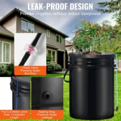 Hydroponiskt odlingssystem, Deep Water Culture 8 hinkar, 30x30x38 cm, svart, PP-material