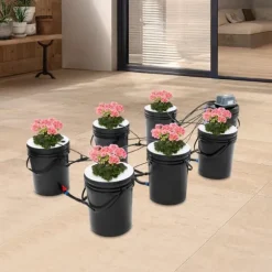 Hydroponiskt odlingssystem - kit - 7 delar - 20 l odlingshinkar - jordlös odling - med luftpump - svart