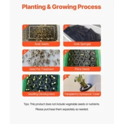 Hydroponiskt odlingssystem, 50 pods 10 nivåer, 35x35x131 cm, vit, inomhusträdgård