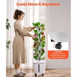 Hydroponiskt odlingssystem, 50 pods 10 nivåer, 35x35x131 cm, vit, inomhusträdgård